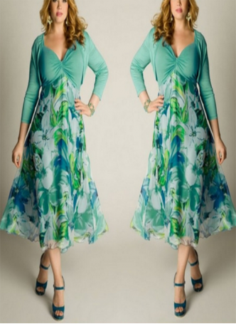 Plus Size Floral Print Skirt Midi Dresses  